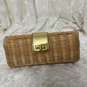 “J. Crew” “Havana” Gold Accent Wicker Clutch Pre-Owned Hand-Bag